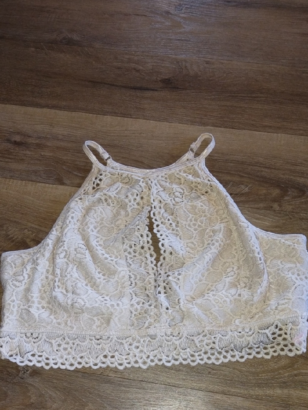 High-Neck Lace Bralette Top - Cream